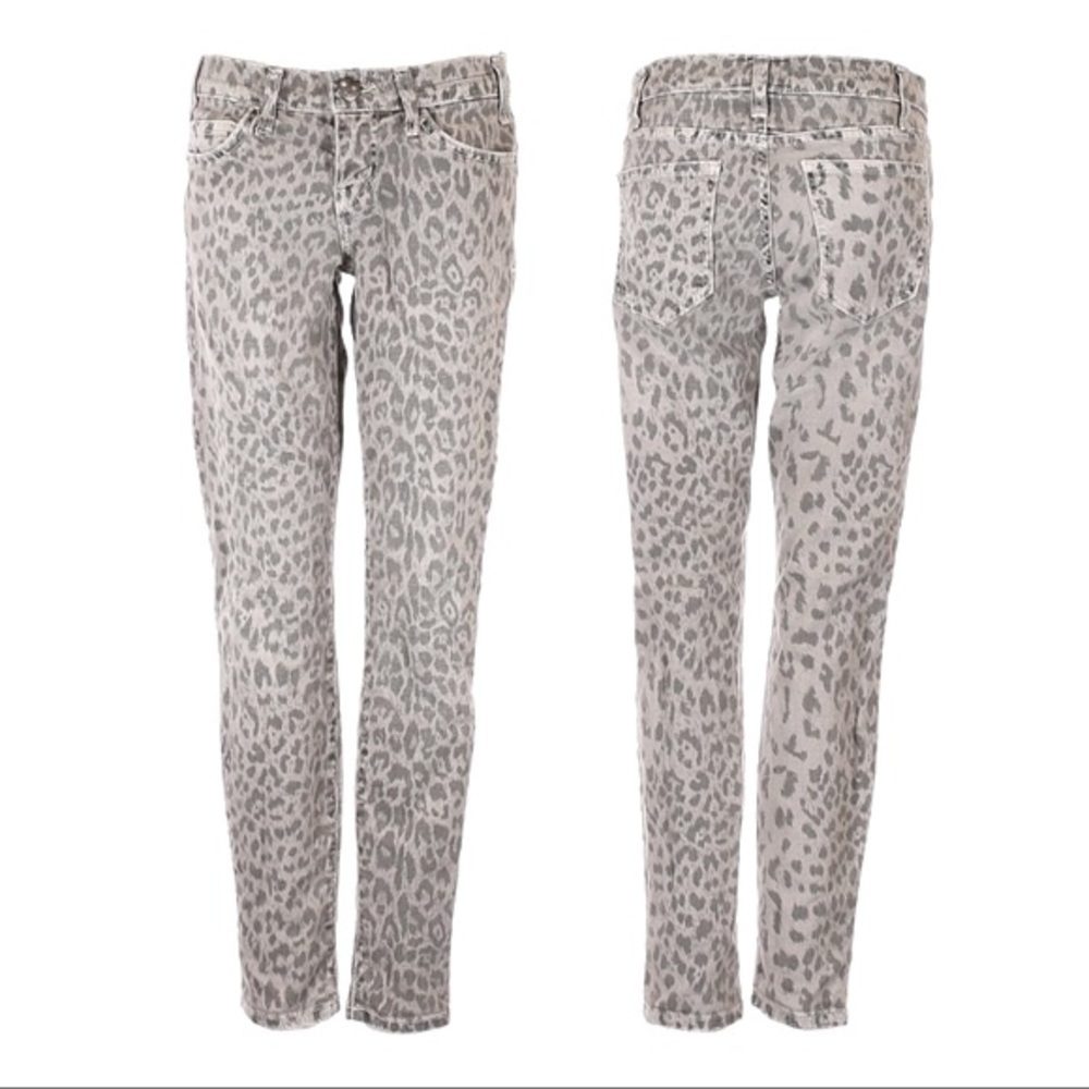 Current/Elliott The Stiletto Grey Leopard Print Skinny Ankle Jeans Size 25
